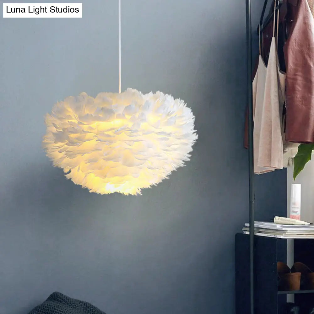 Nordic Style Feather Dome Pendant Light For Bedroom Suspension Fixture