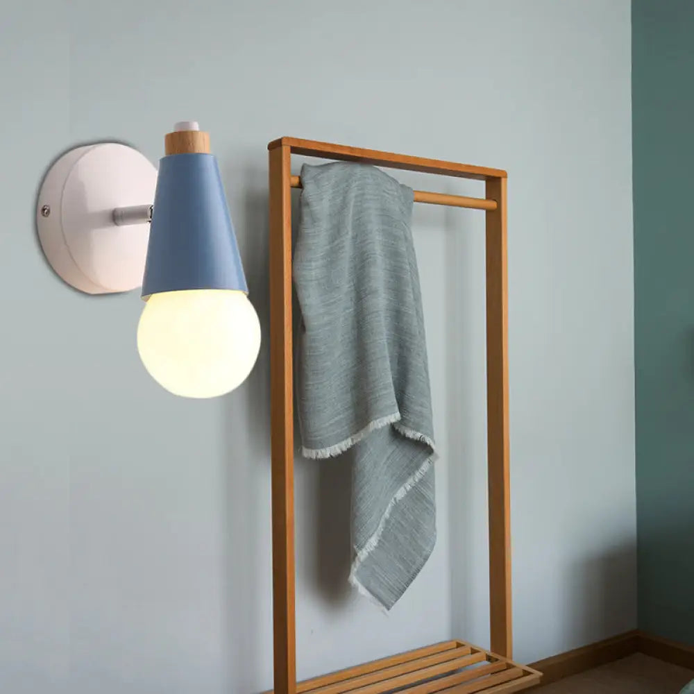 Nordic Style Bedside Wall Light With Rotatable Metal Cone Blue