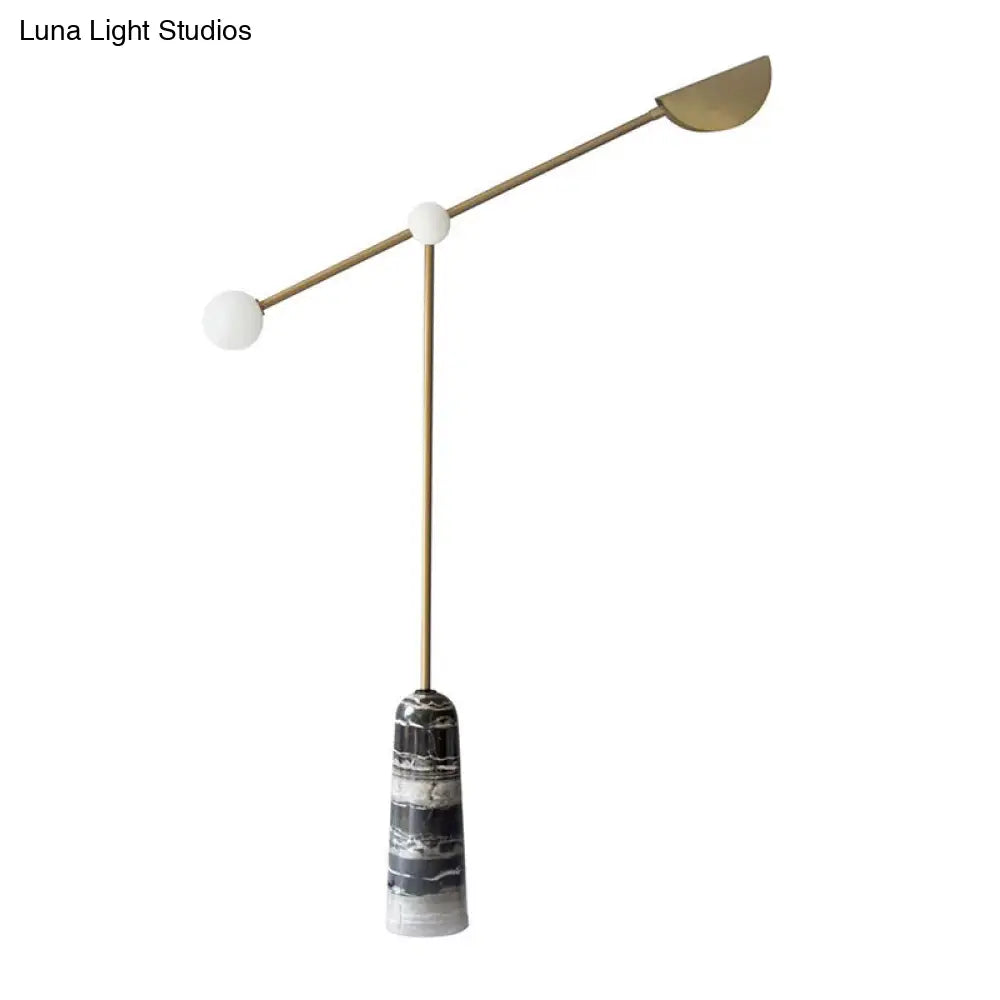 Nordic Style Bell Floor Lamp: Marble Led Standing Lighting With Elongated Brass Arm For Living Room