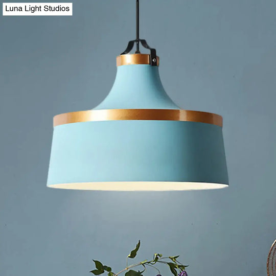 Drum Pendant Light - Nordic Style Metallic Ceiling Fixture For Coffee Shop 1 Black/Blue/Green