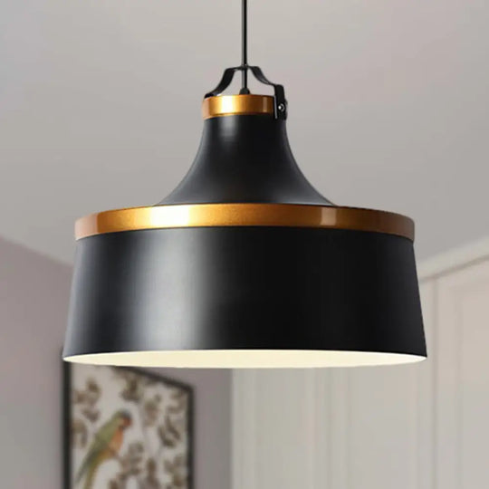 Nordic Style Black/Blue/Green Metallic 1-Light Drum Pendant Ceiling Light Fixture For Coffee Shop