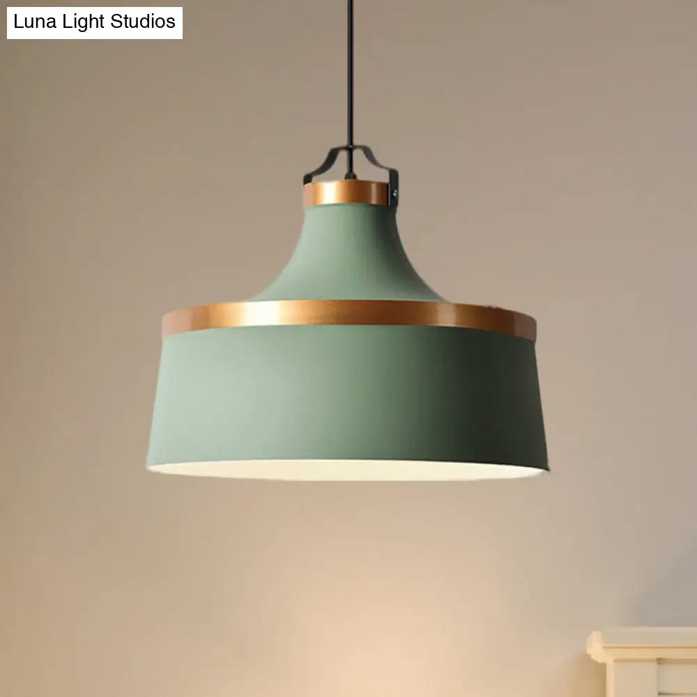 Nordic Style Black/Blue/Green Metallic 1-Light Drum Pendant Ceiling Light Fixture For Coffee Shop