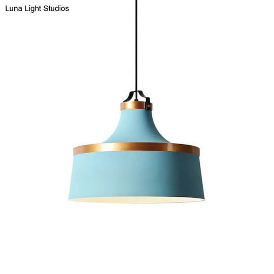 Drum Pendant Light - Nordic Style Metallic Ceiling Fixture For Coffee Shop 1 Black/Blue/Green