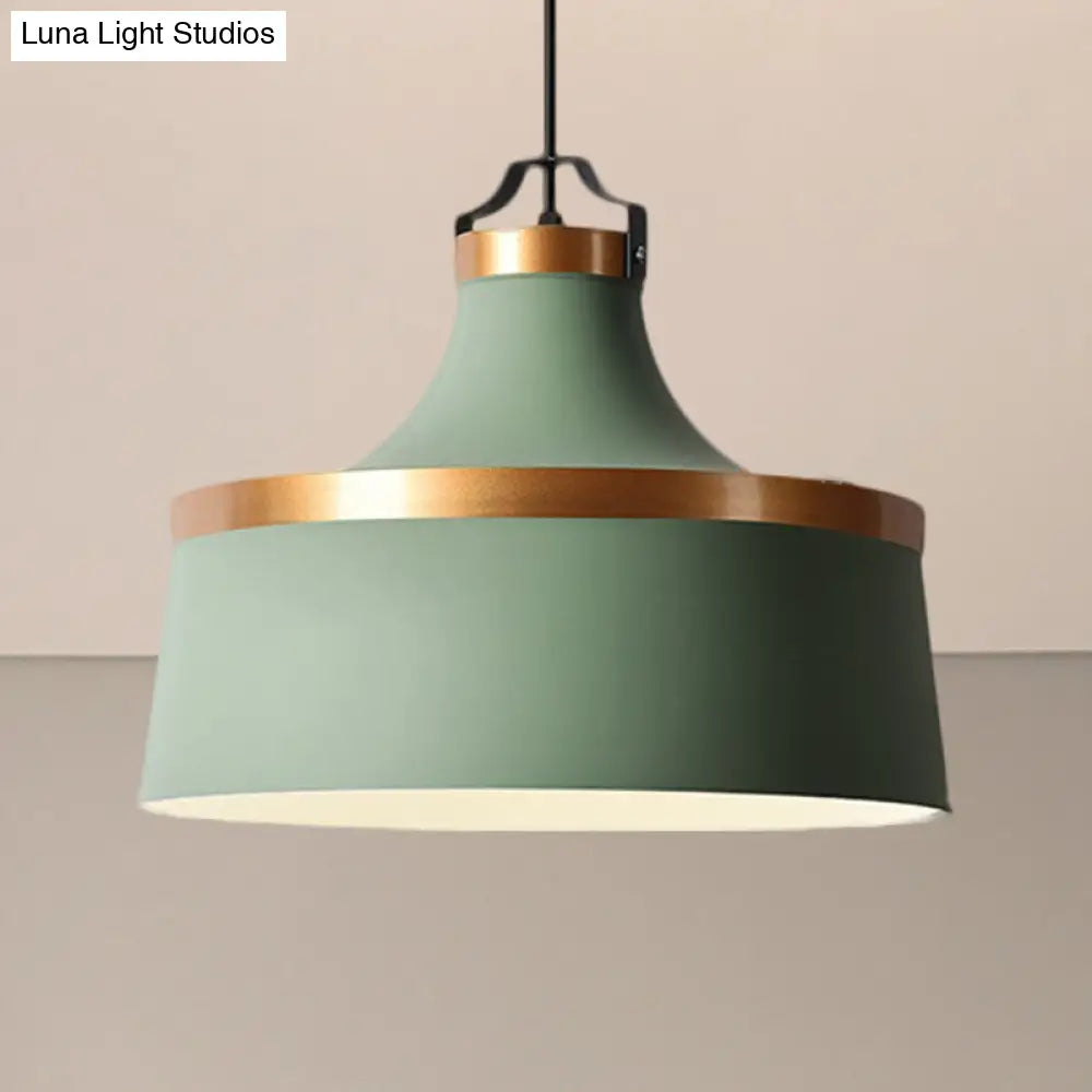 Nordic Style Black/Blue/Green Metallic 1-Light Drum Pendant Ceiling Light Fixture For Coffee Shop