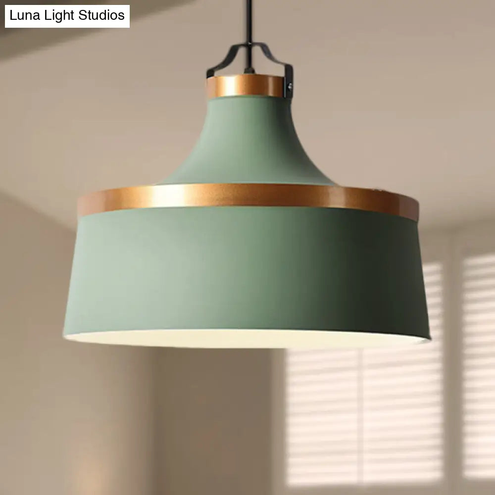 Drum Pendant Light - Nordic Style Metallic Ceiling Fixture For Coffee Shop 1 Black/Blue/Green Green