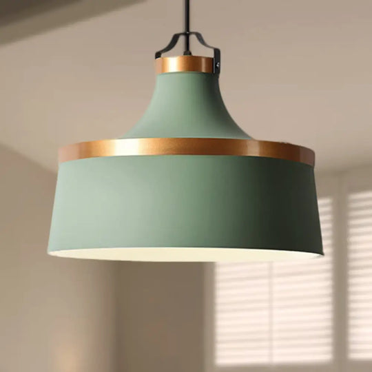 Nordic Style Black/Blue/Green Metallic 1-Light Drum Pendant Ceiling Light Fixture For Coffee Shop