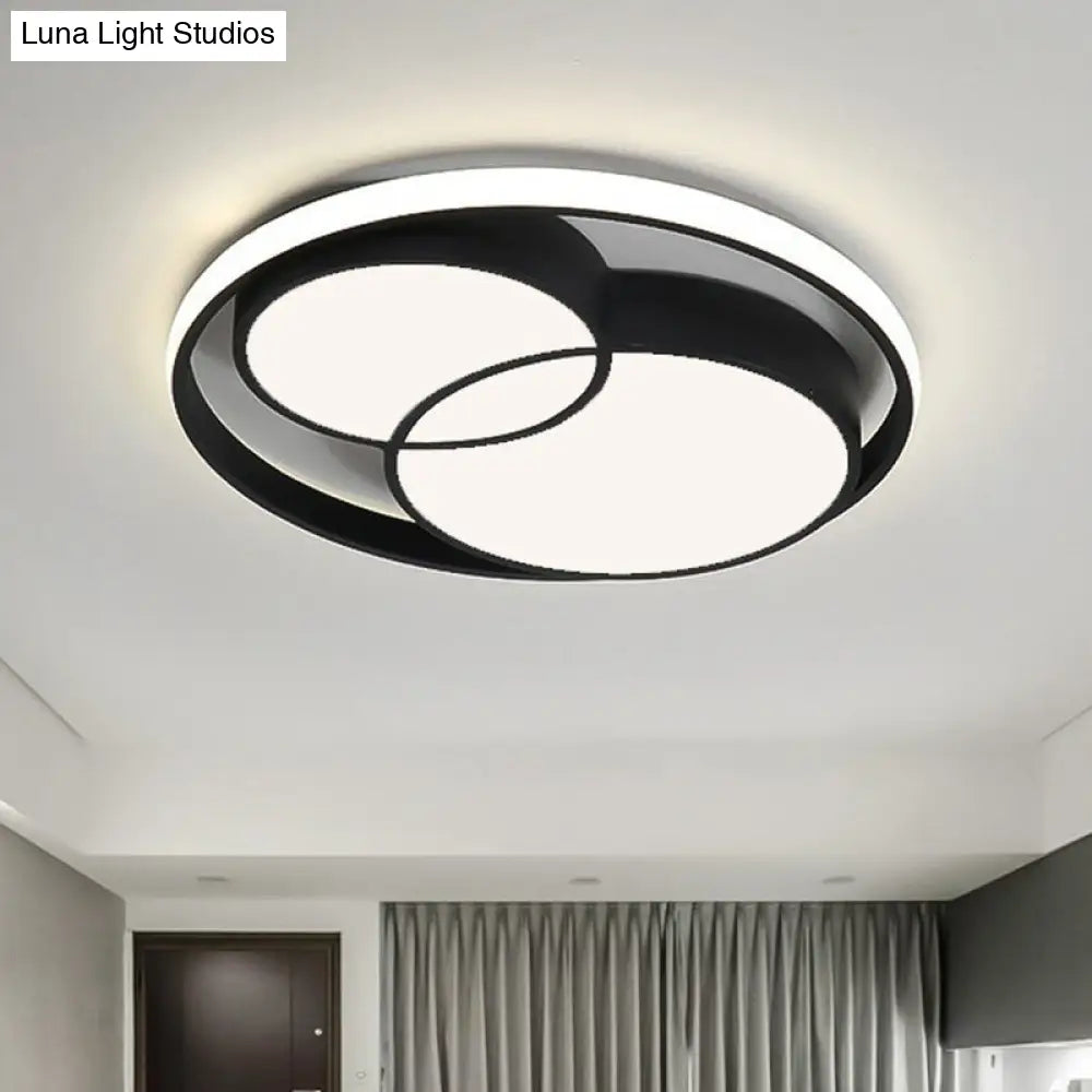 Nordic-Style Black Led Flush Mount Ceiling Light For Bedroom With Aluminum Frame / Remote Control