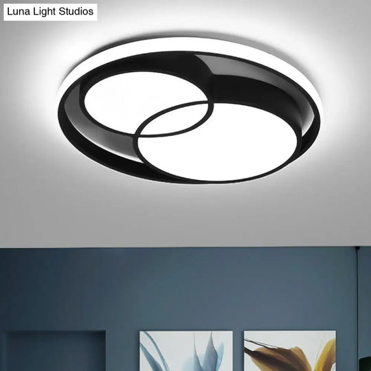 Nordic-Style Black Led Flush Mount Ceiling Light For Bedroom With Aluminum Frame / White