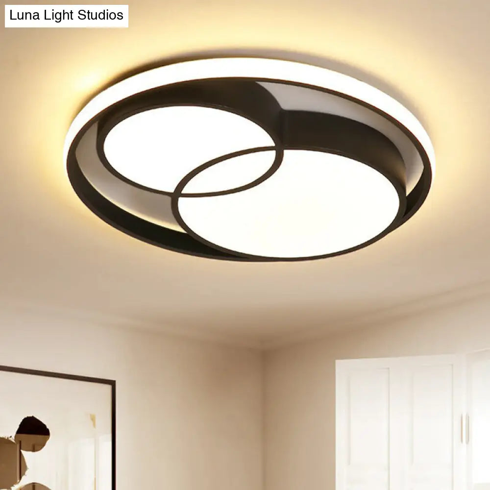 Nordic-Style Black Led Flush Mount Ceiling Light For Bedroom With Aluminum Frame / Warm