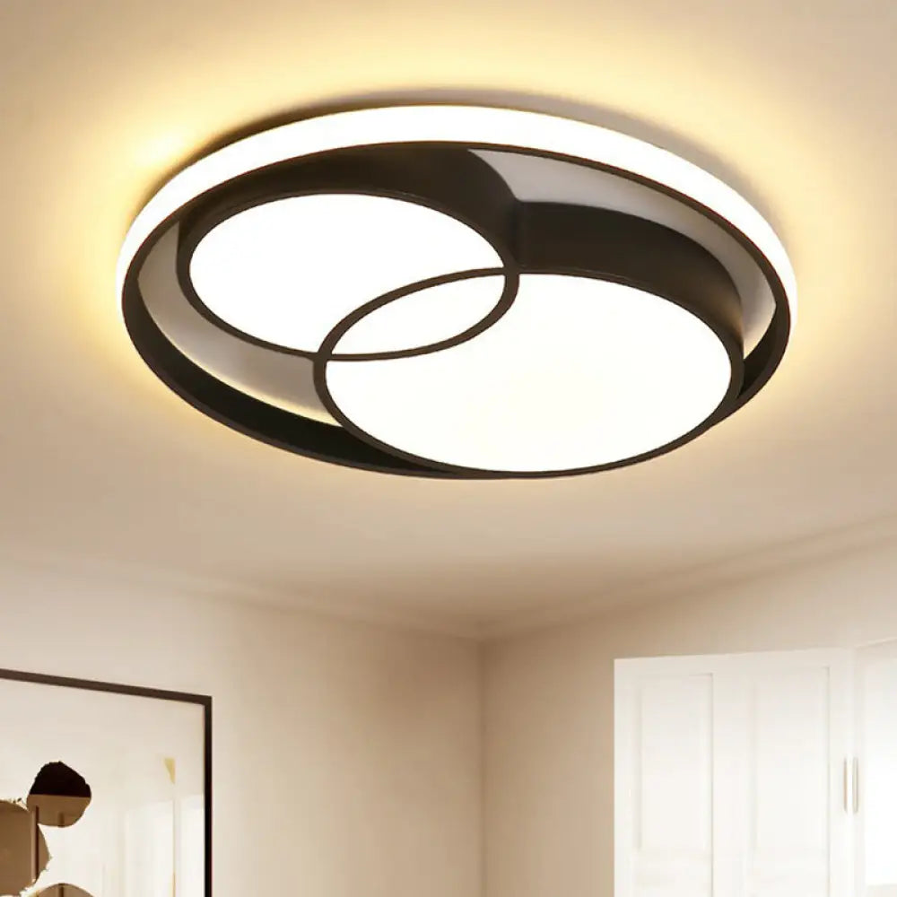 Nordic - Style Black Led Flush Mount Ceiling Light For Bedroom With Aluminum Frame / Warm