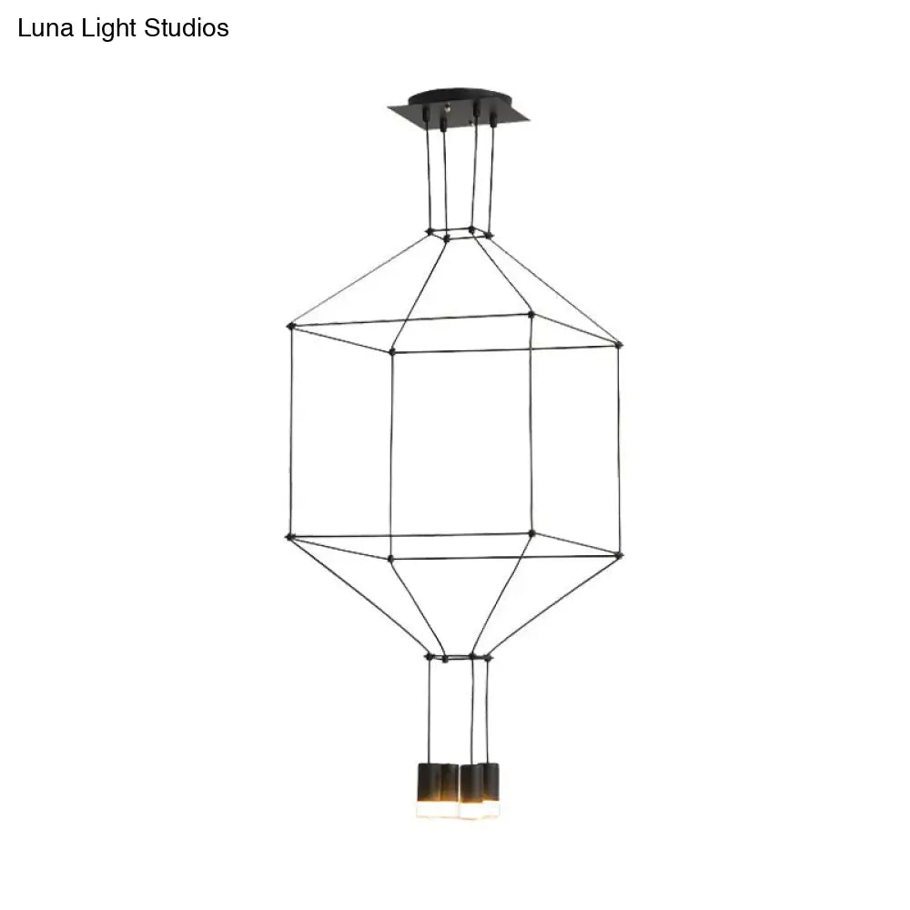 Nordic Style Black 3D Square Pendant Light With Glass Shade And Metal Frame - 4/6 Lights