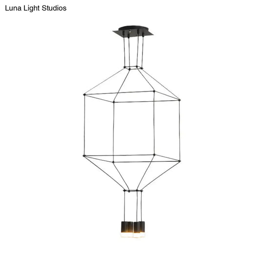 Nordic Style Black 3D Square Pendant Light With Glass Shade And Metal Frame - 4/6 Lights