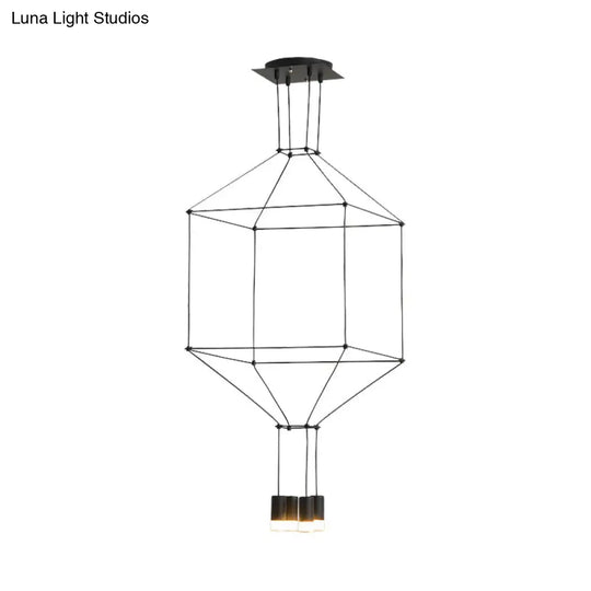 Nordic Style Black Pendant Light With 3D Square Design 4/6 Lights Glass Shade And Metal Frame