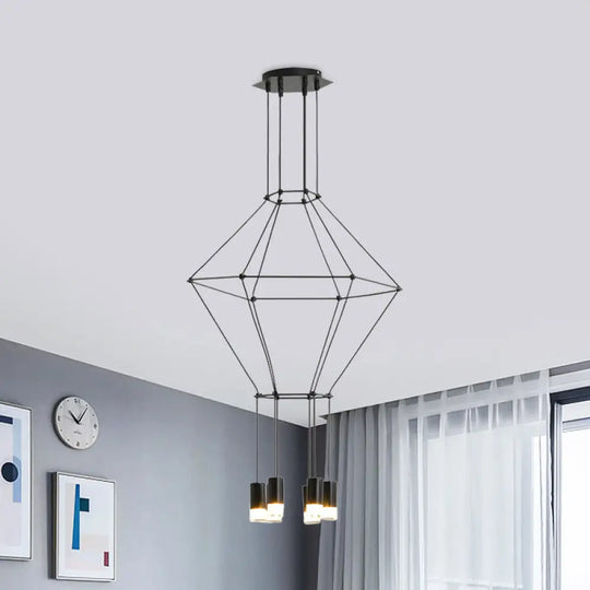 Nordic Style Black Pendant Light With 3D Square Design 4/6 Lights Glass Shade And Metal Frame 6 /