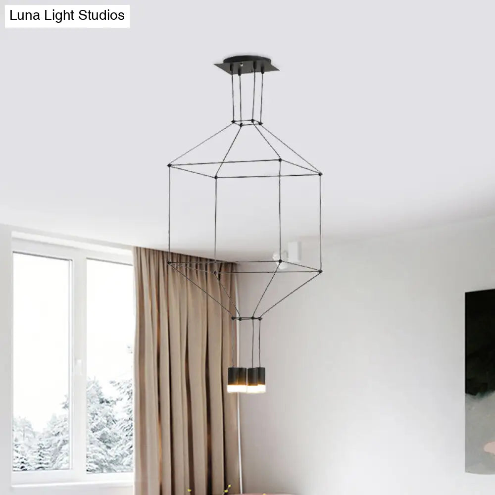 Nordic Style Black Pendant Light With 3D Square Design 4/6 Lights Glass Shade And Metal Frame