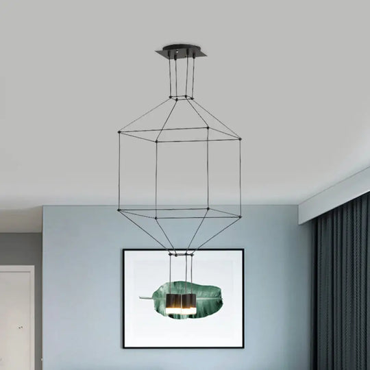 Nordic Style Black Pendant Light With 3D Square Design 4/6 Lights Glass Shade And Metal Frame 4 /