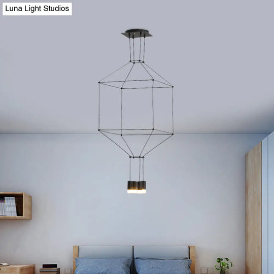 Nordic Style Black Pendant Light With 3D Square Design 4/6 Lights Glass Shade And Metal Frame