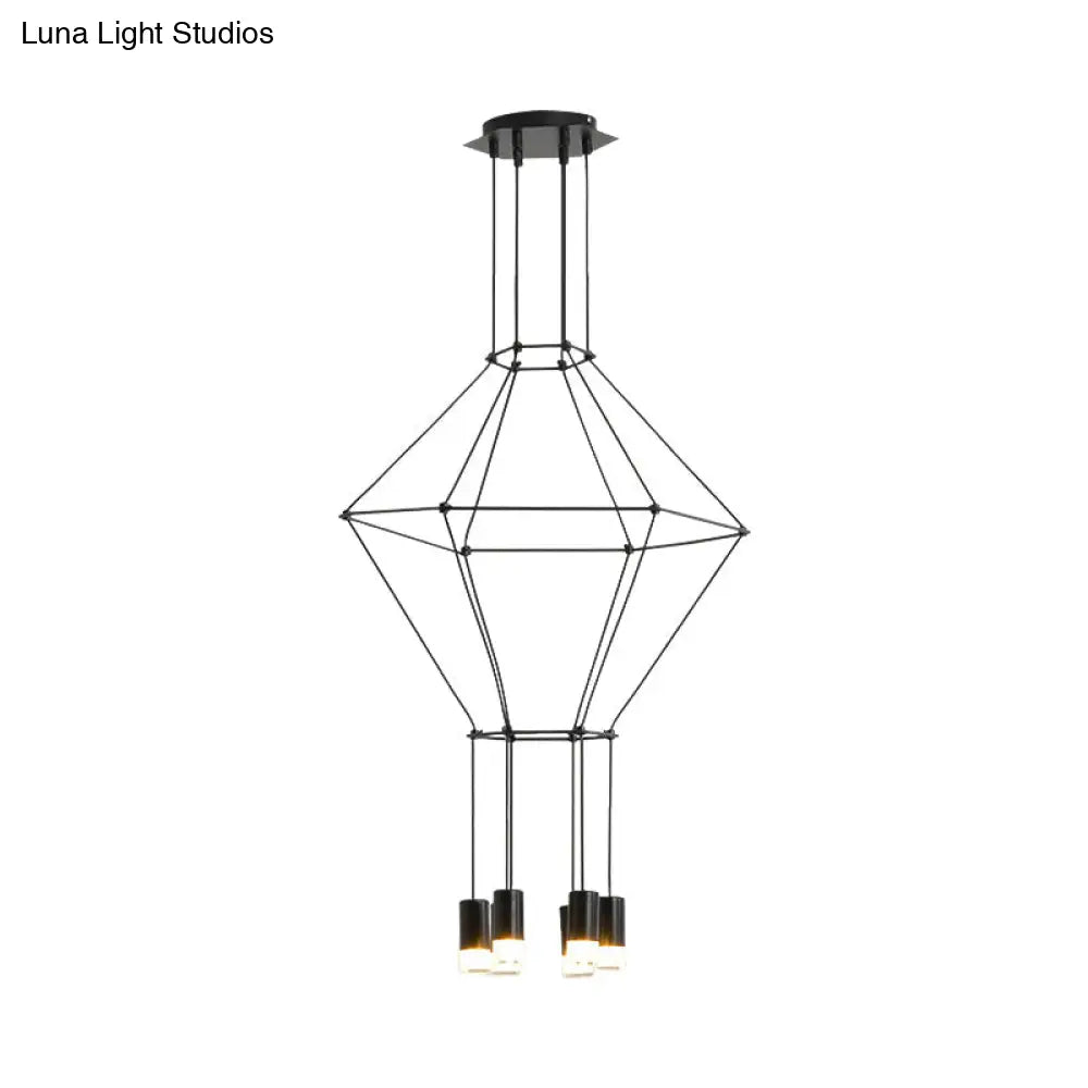 Nordic Style Black Pendant Light With 3D Square Design 4/6 Lights Glass Shade And Metal Frame