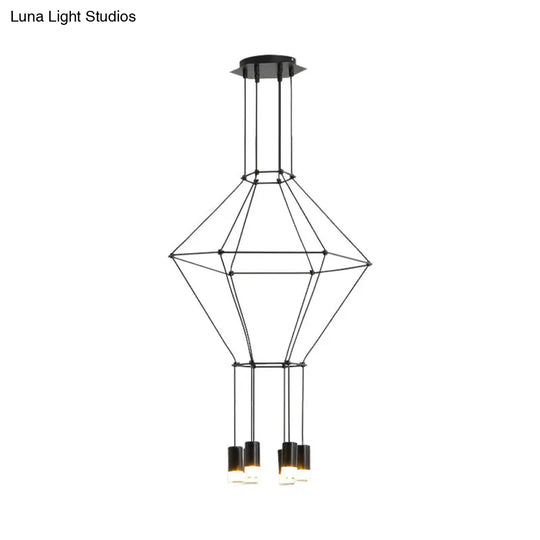 Nordic Style Black Pendant Light With 3D Square Design 4/6 Lights Glass Shade And Metal Frame