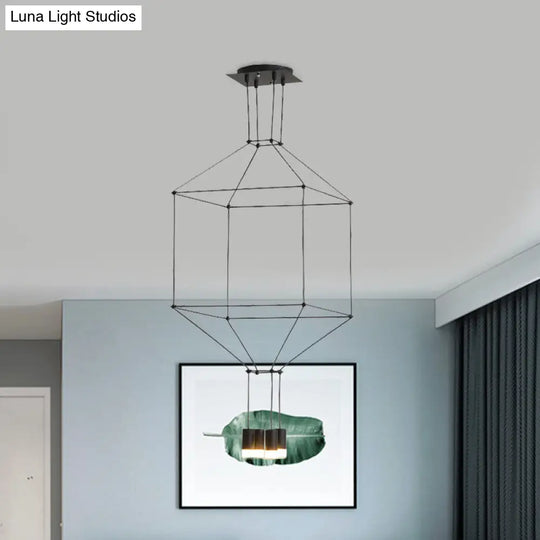 Nordic Style Black 3D Square Pendant Light With Glass Shade And Metal Frame - 4/6 Lights 4 /