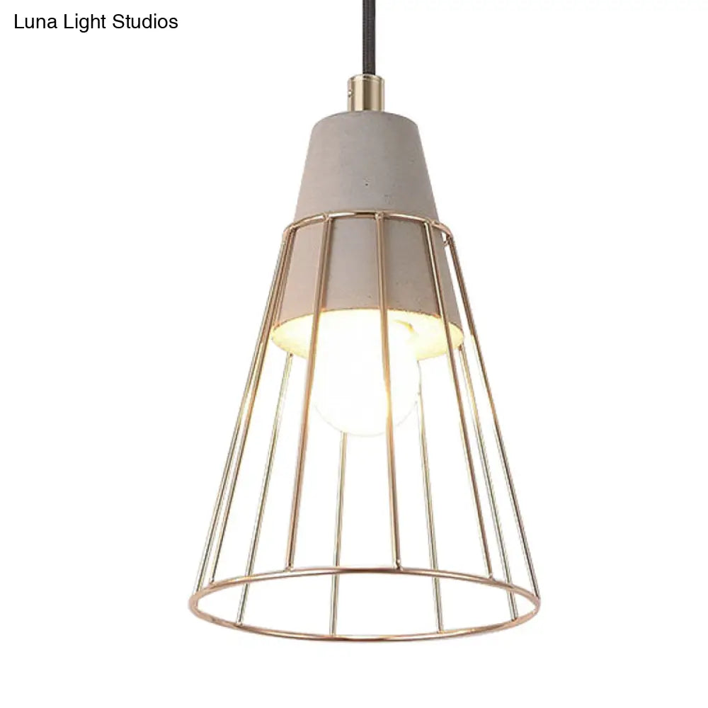 Nordic Style Caged Pendant Lamp - Adjustable Cord Gold Finish