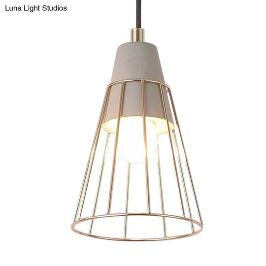 Nordic Style Caged Pendant Lamp - Adjustable Cord Gold Finish