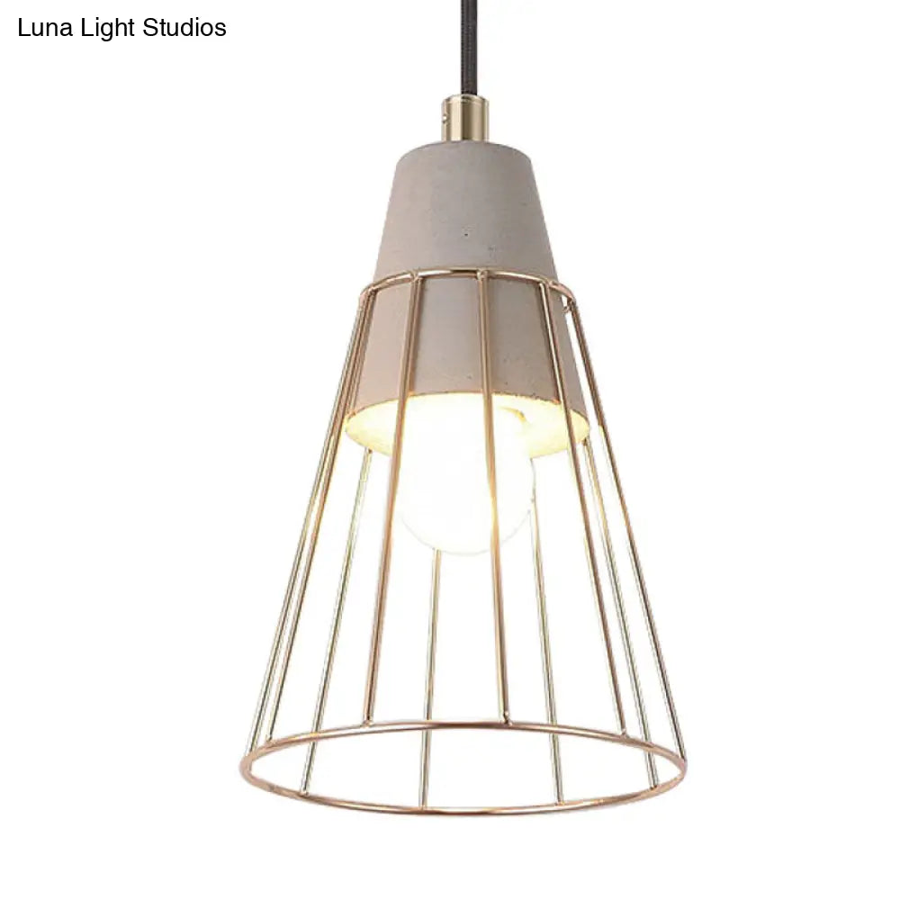 Gold Adjustable Nordic Pendant Light With Caged Design