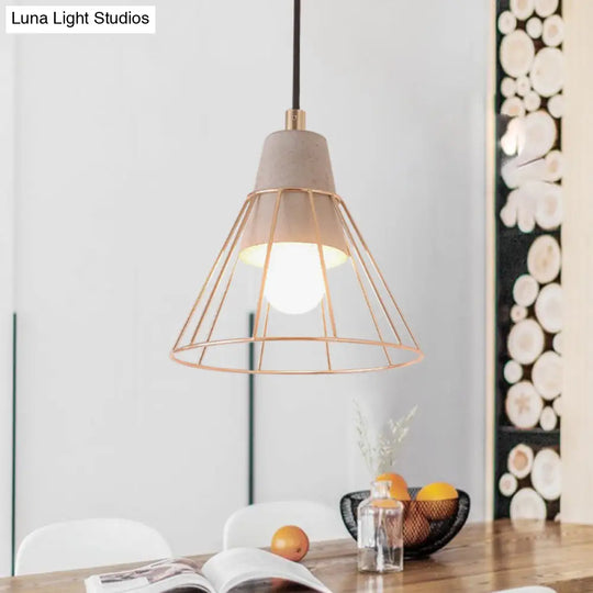 Nordic Style Caged Pendant Lamp - Adjustable Cord Gold Finish