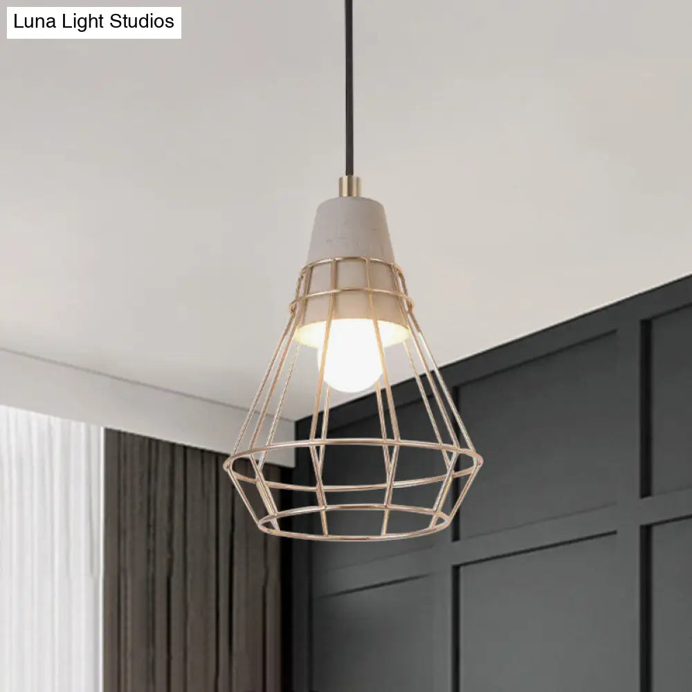 Gold Adjustable Nordic Pendant Light With Caged Design / D