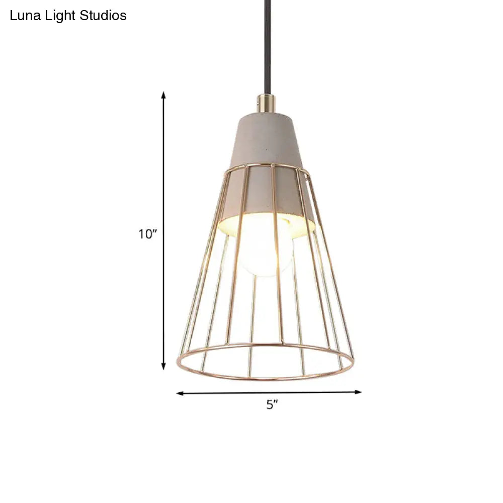 Gold Adjustable Nordic Pendant Light With Caged Design