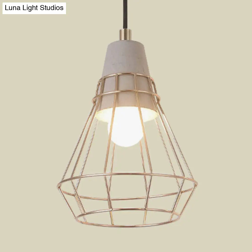 Gold Adjustable Nordic Pendant Light With Caged Design