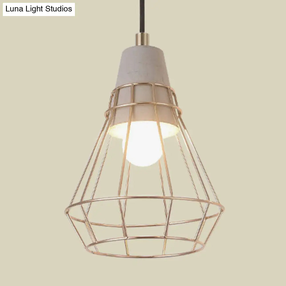 Nordic Style Caged Pendant Lamp - Adjustable Cord Gold Finish