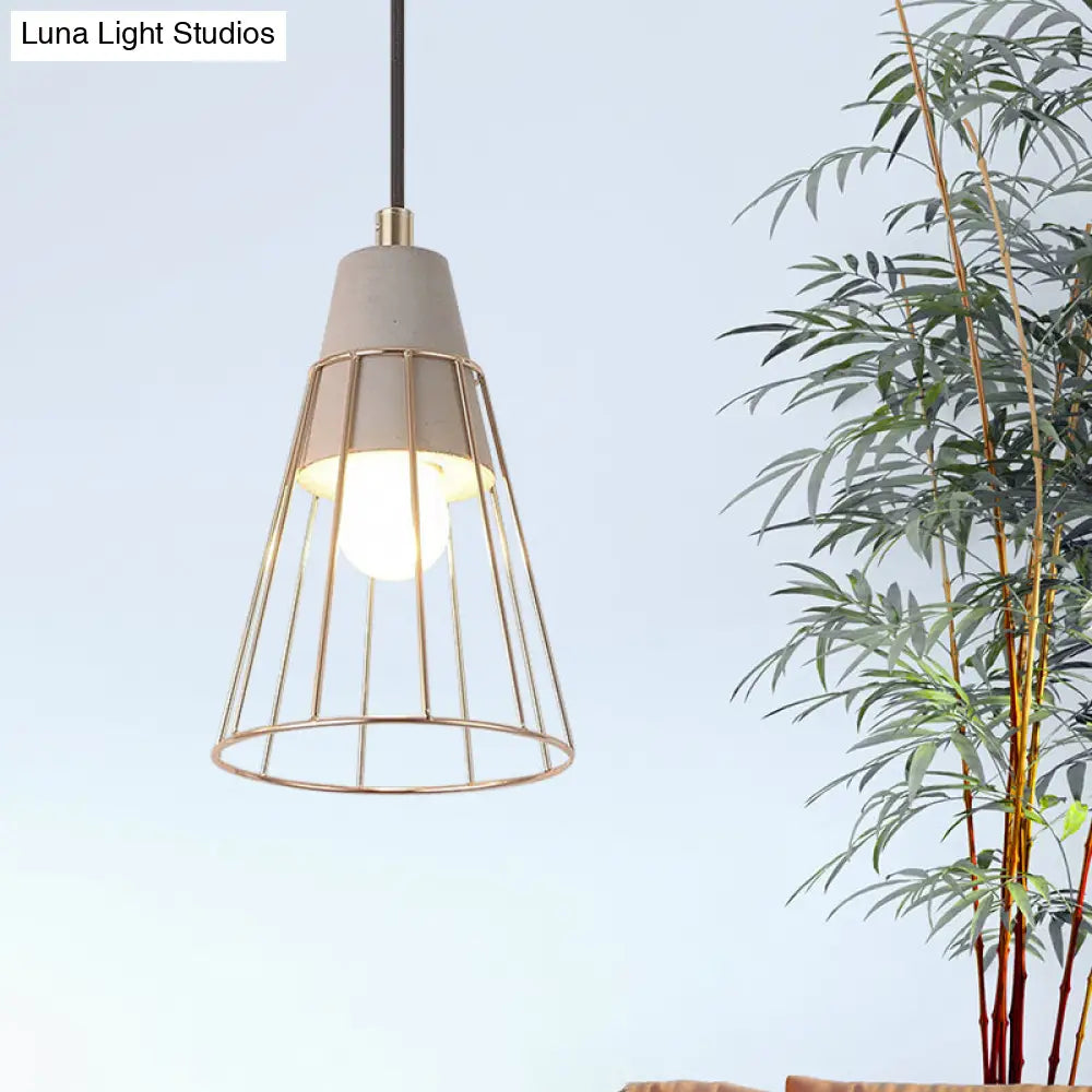 Nordic Style Caged Pendant Lamp - Adjustable Cord Gold Finish