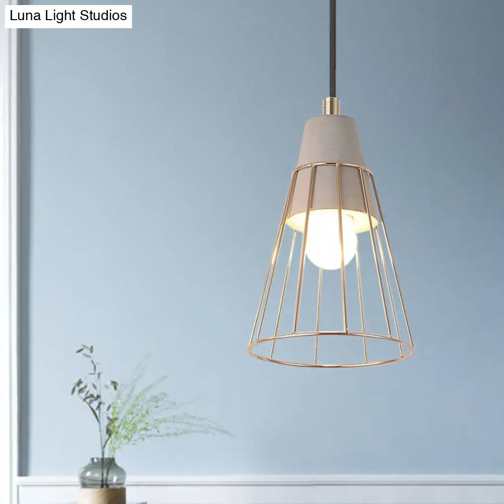 Gold Adjustable Nordic Pendant Light With Caged Design / A