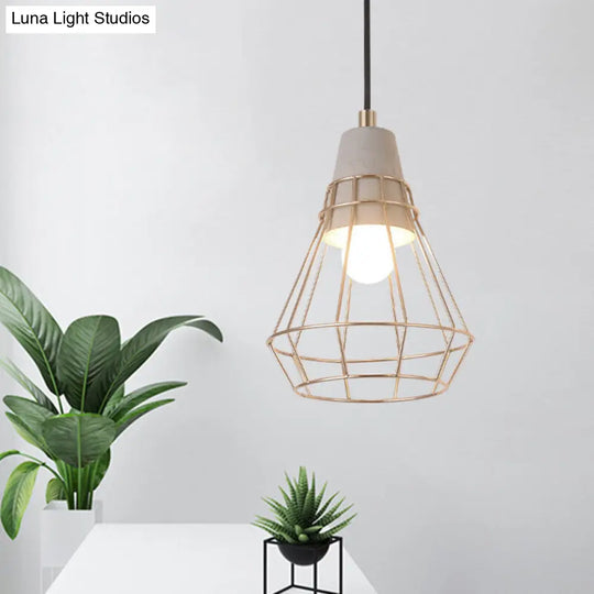 Gold Adjustable Nordic Pendant Light With Caged Design