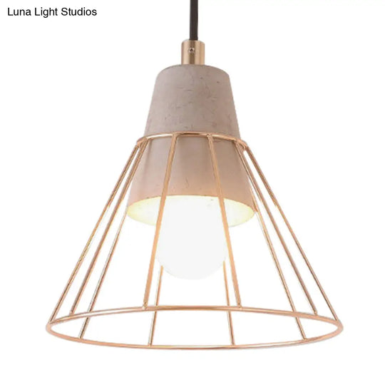 Nordic Style Caged Pendant Lamp - Adjustable Cord Gold Finish