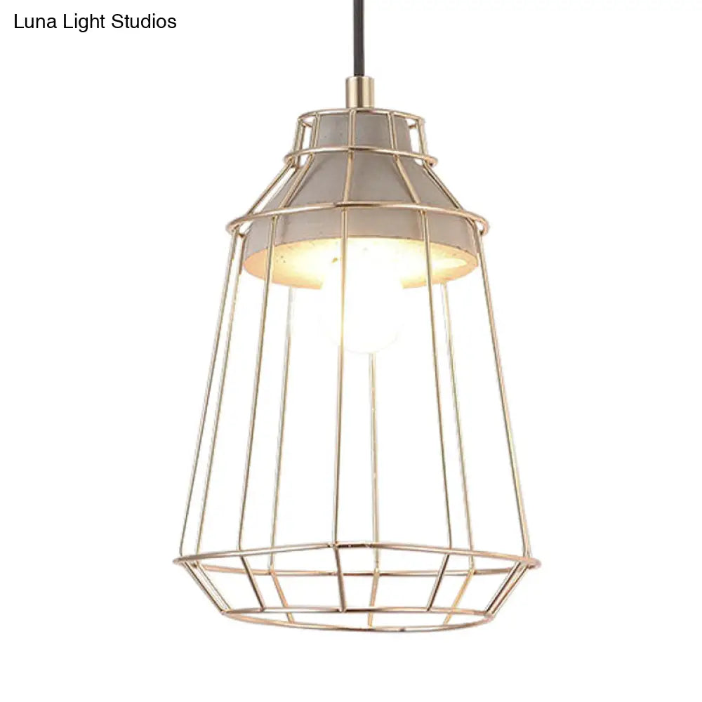 Nordic Style Caged Pendant Lamp - Adjustable Cord Gold Finish