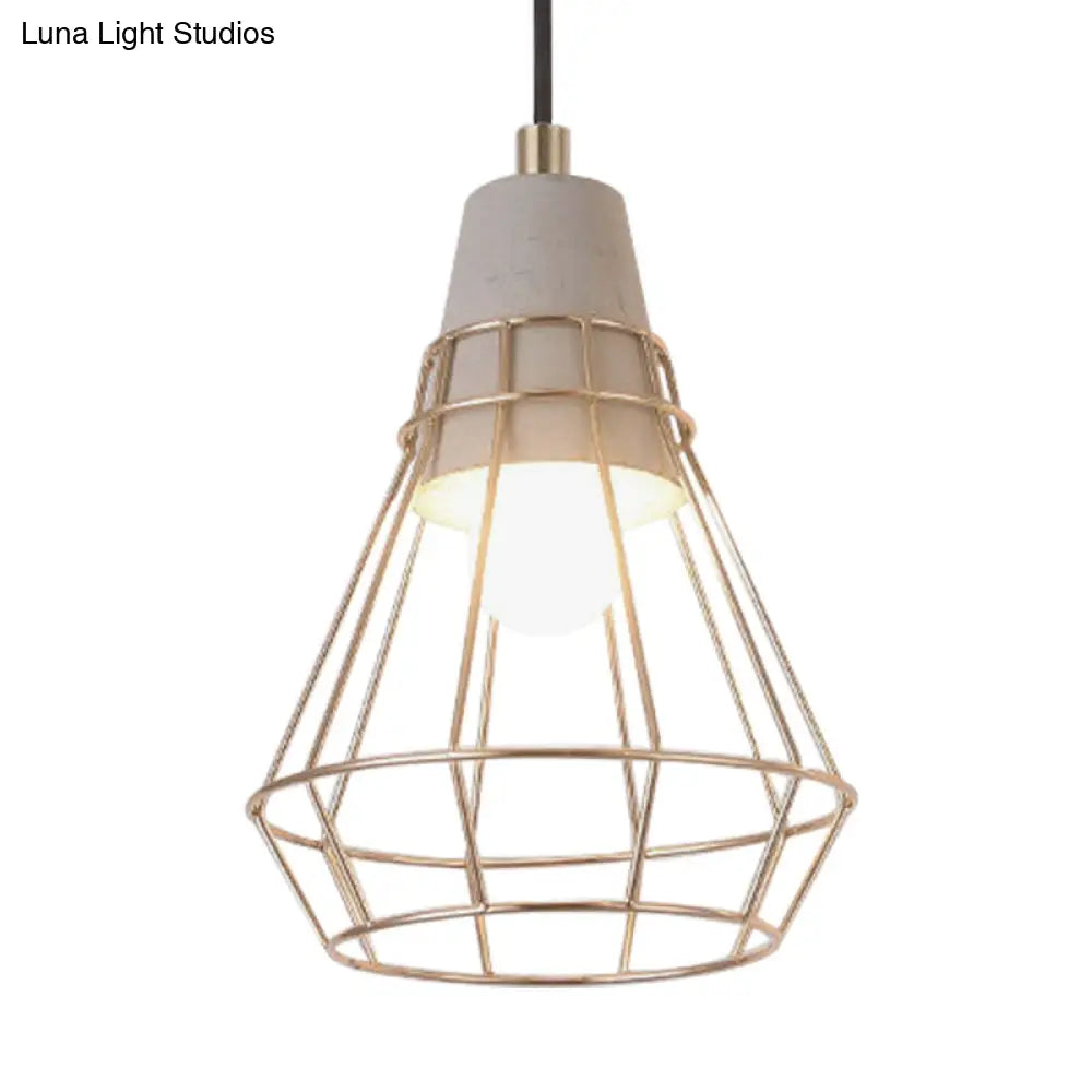 Nordic Style Caged Pendant Lamp - Adjustable Cord Gold Finish