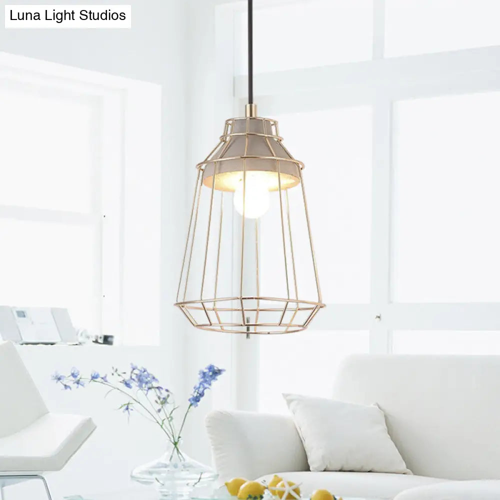 Gold Adjustable Nordic Pendant Light With Caged Design