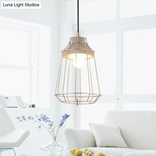 Gold Adjustable Nordic Pendant Light With Caged Design