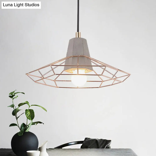 Gold Adjustable Nordic Pendant Light With Caged Design / E