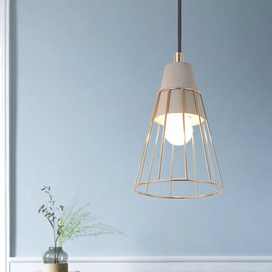 Nordic Style Caged Pendant Lamp - Adjustable Cord Gold Finish / A