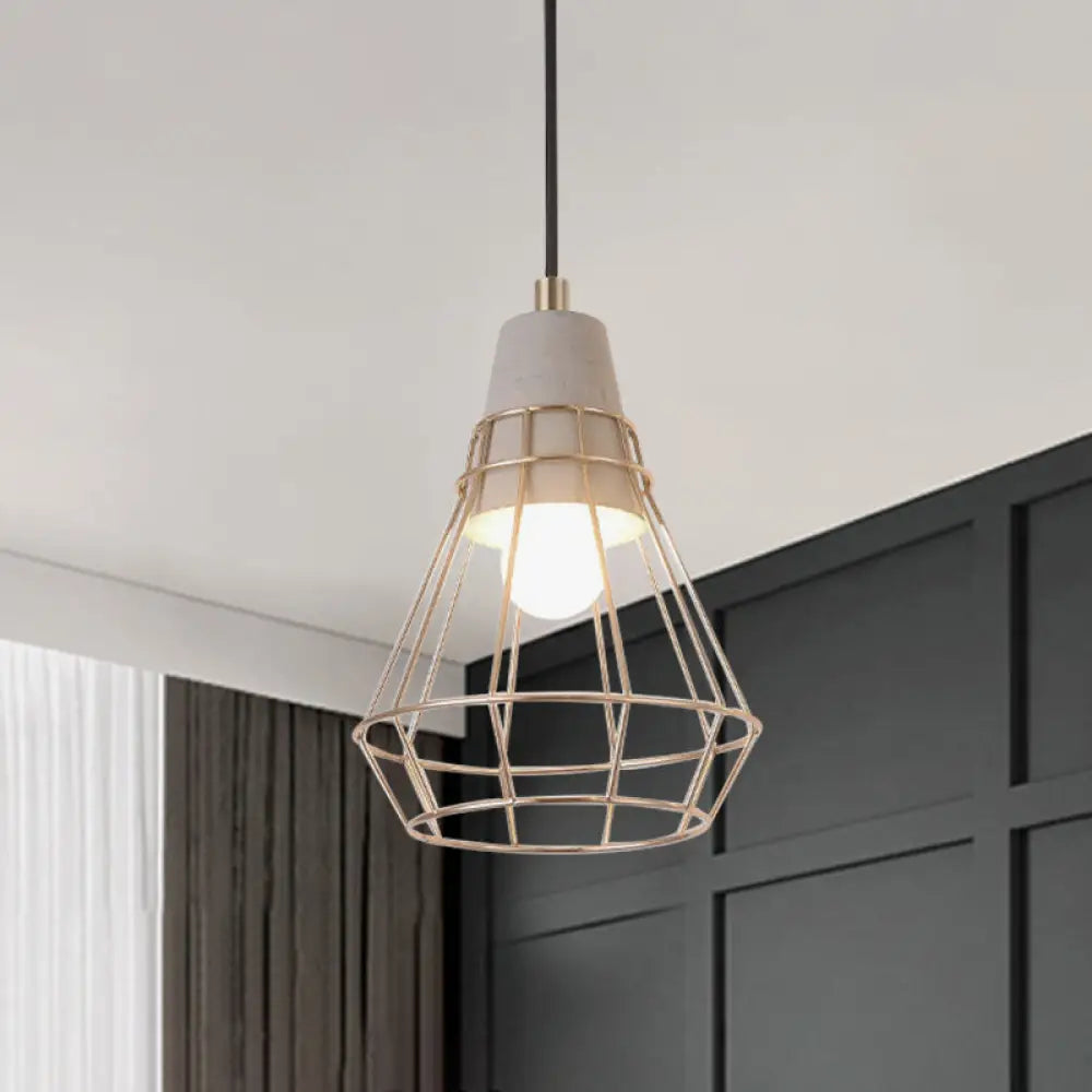 Nordic Style Caged Pendant Lamp - Adjustable Cord Gold Finish / D