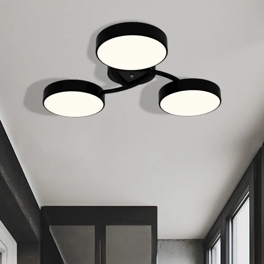 Nordic Style Ceiling Light With Black/White Drum Shade - 3/6/9 Heads Acrylic Semi Flush Mount For