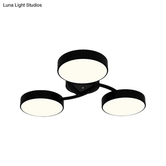 Nordic Style Ceiling Light With Black/White Drum Shade - 3/6/9 Heads Acrylic Semi Flush Mount For