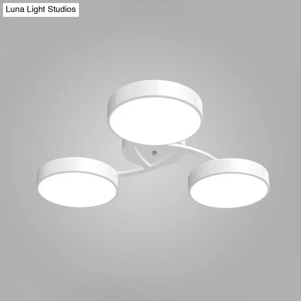 Nordic Style Ceiling Light With Black/White Drum Shade - 3/6/9 Heads Acrylic Semi Flush Mount For