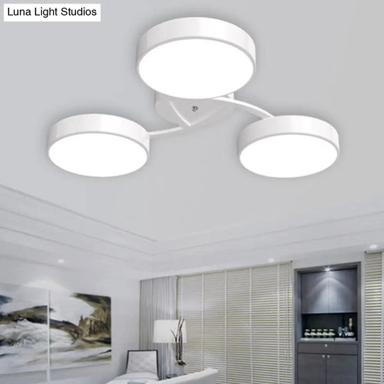 Nordic Style Ceiling Light With Black/White Drum Shade - 3/6/9 Heads Acrylic Semi Flush Mount For