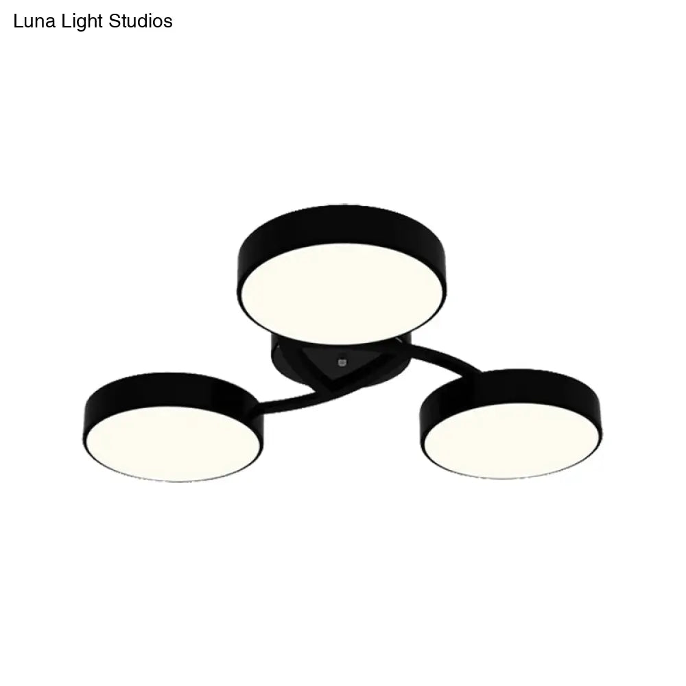 Nordic Style Ceiling Light With Black/White Drum Shade - 3/6/9 Heads Acrylic Semi Flush Mount For