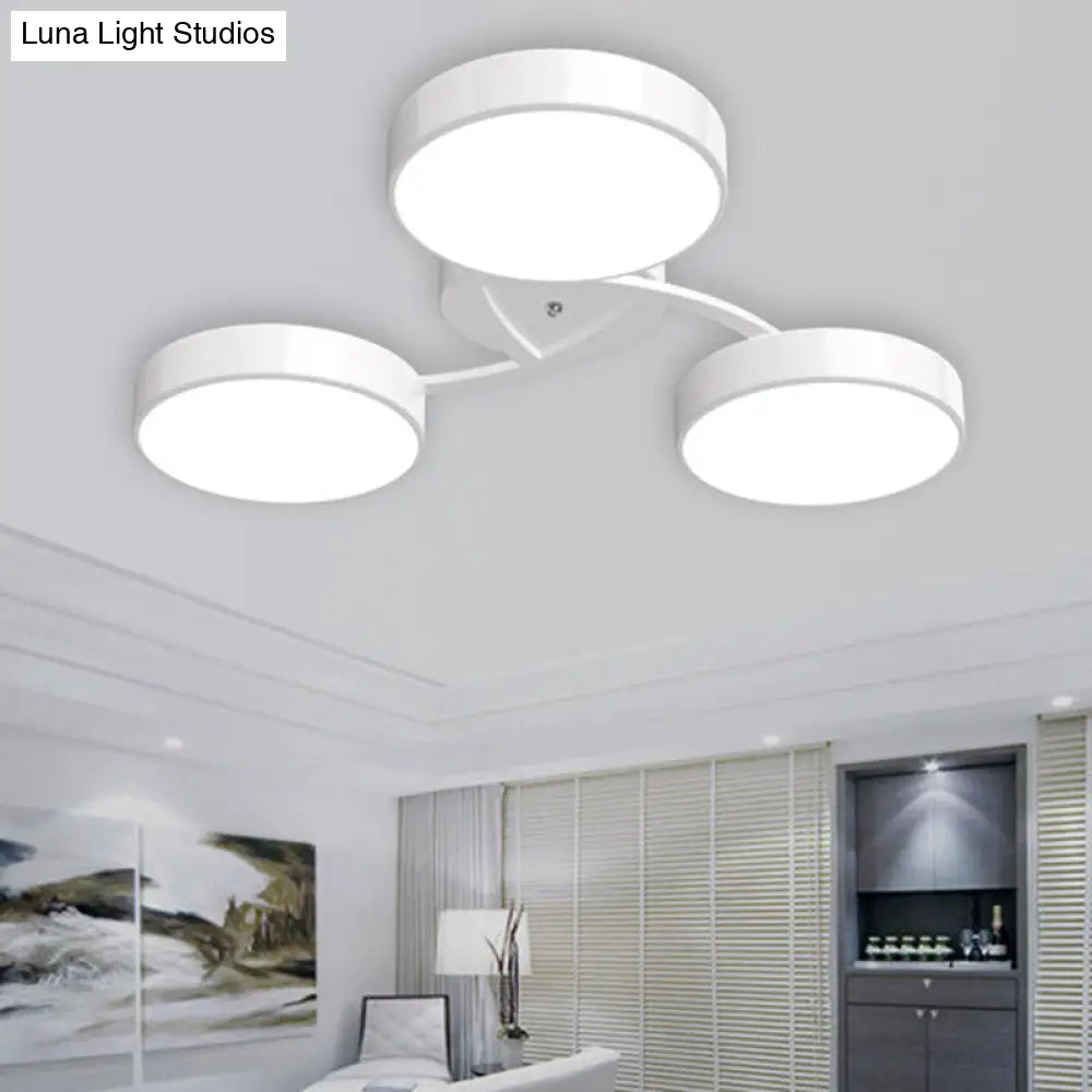 Nordic Style Ceiling Light With Black/White Drum Shade - 3/6/9 Heads Acrylic Semi Flush Mount For