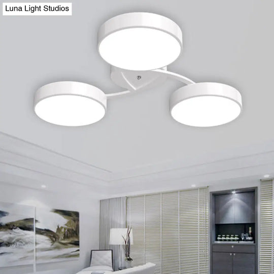 Nordic Style Ceiling Light With Black/White Drum Shade - 3/6/9 Heads Acrylic Semi Flush Mount For